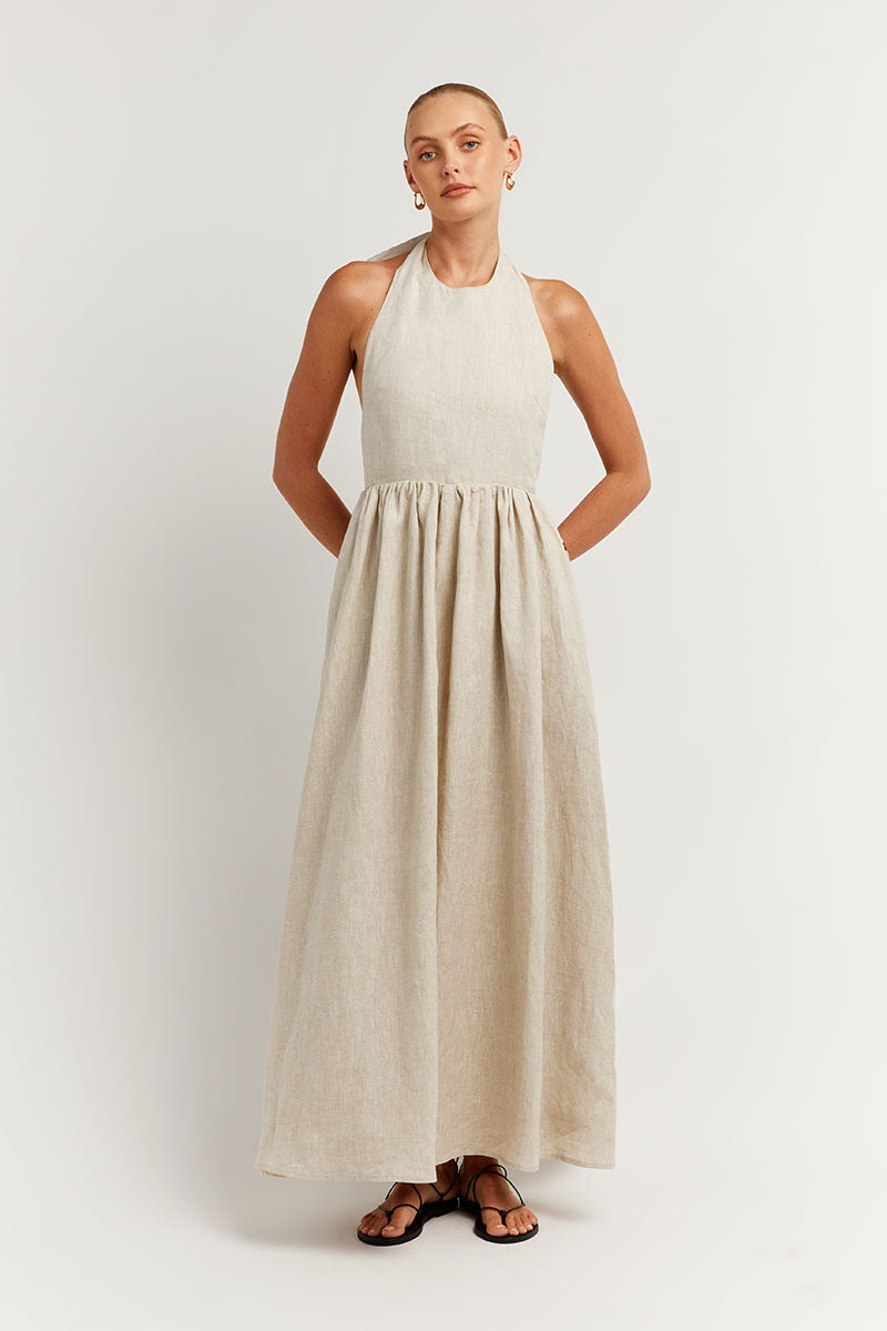 COOPER NATURAL LINEN MIDI DRESS | Dissh